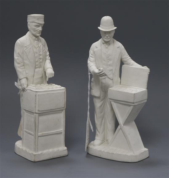 A pair of Victorian bisque figures of street vendors height 20cm
